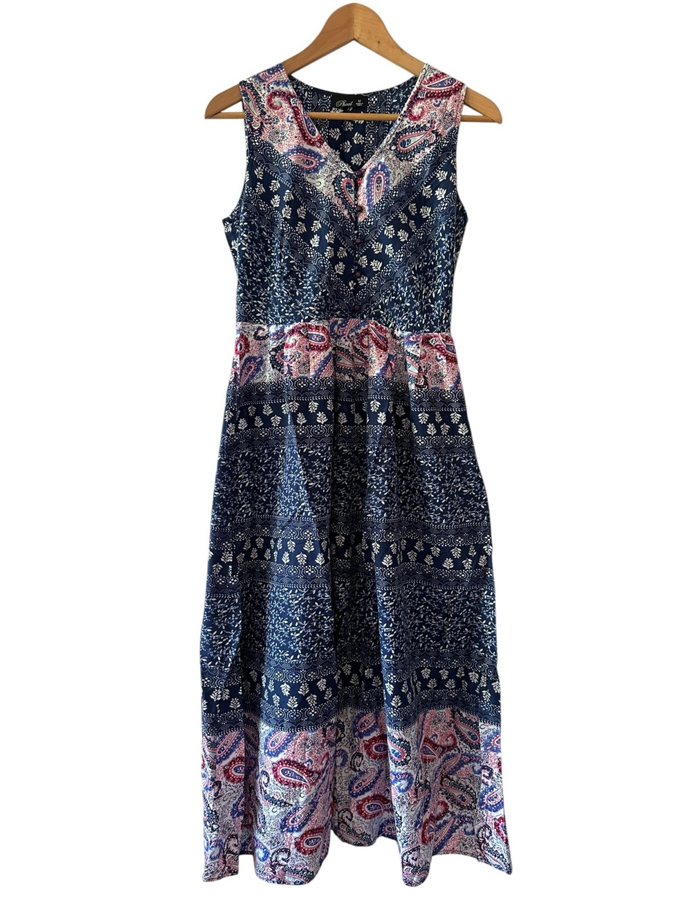 Phool Dress Women's M Made in India Navy Paisley Floral Midi Boho Sleeveless